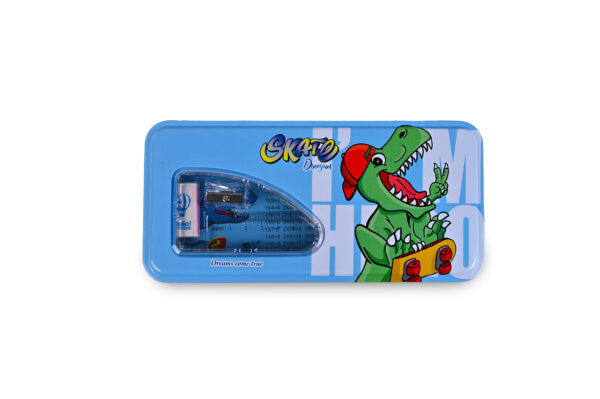 CARTOON THEMED METAL PENCIL BOX SET WITH STATIONERY KIT INCLUDES